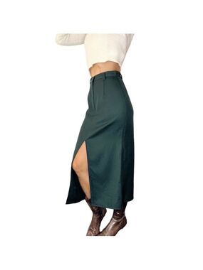 Vtg 90s Benetton pure wool dark green minimalist old money maxi skirt IT 40